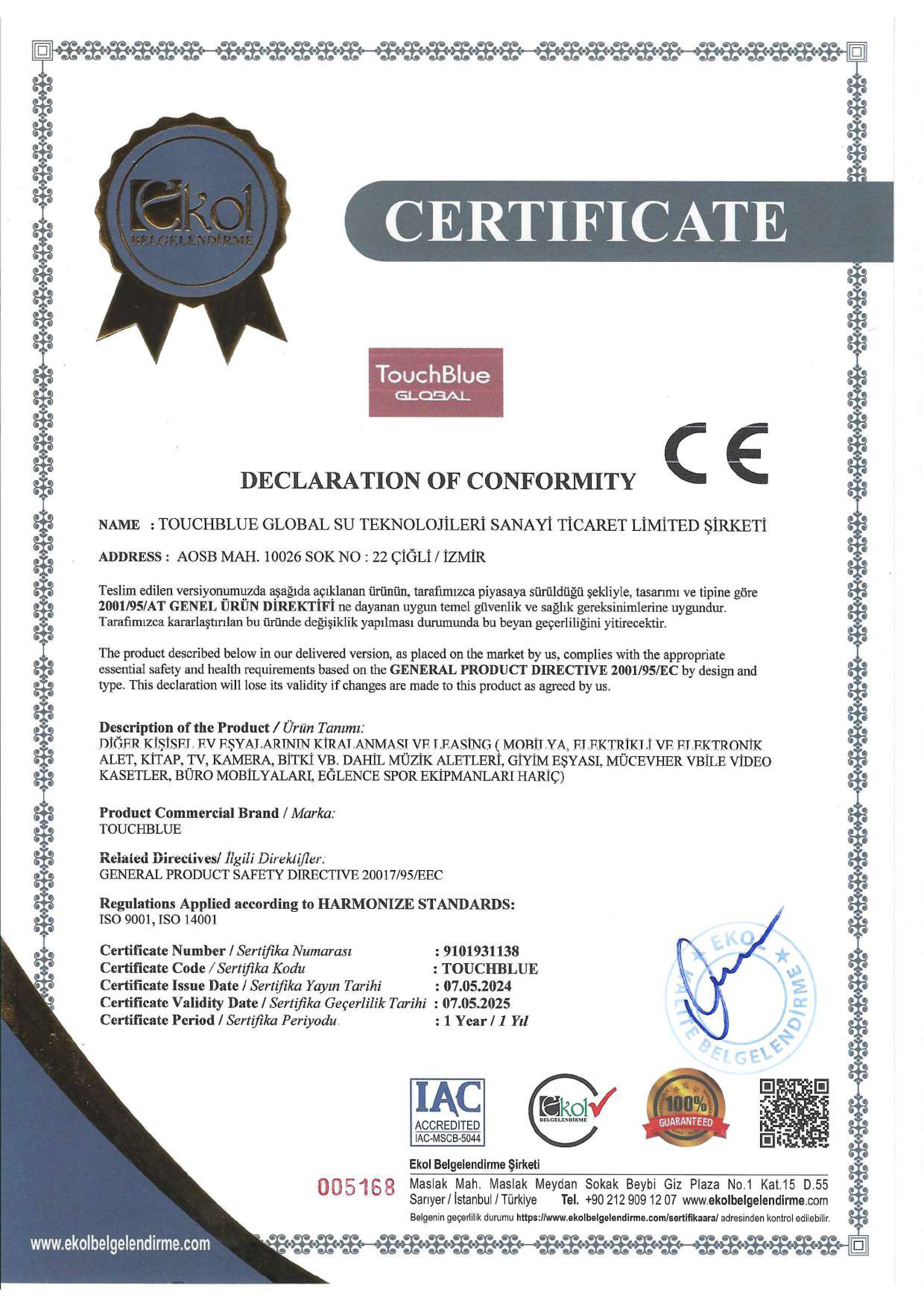 DECLARATION OF CONFORMIТY